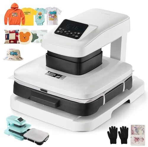 VEVOR Prensa Térmica Automática para Camisetas, Prensa de Transferencia Térmica con Placa Calefactora de 38 x 38 cm, Liberación Automática, Presión Ajustable y Pantalla Digital, Sublimación, Blanco