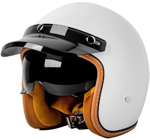 WZGGTEAM Vintage Jet Helm mit Visier, ECE/DOT genehmigt Motorrad Crash Jet Helm, Motorrad Open Face Helm, für Männer Frauen Road Legal, Retro 3/4 Open Face Design