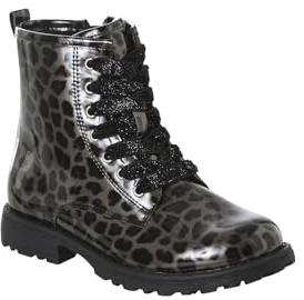 Vertbaudet Mädchen Lack-Boots mit Schnürung und Reißverschluss schwarz bedruckt 30