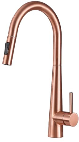 TYMYW Robinet de Cuisine Inox Mitigeur Or Rose avec Douchette Extractible | avec 2 Modes de Jet,Col de cygne Rotatif 360°,Poignée unique,Cartouche Céramique,pour Évier de Cuisine