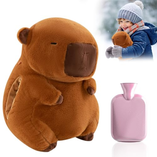 HOVCEH Capybara Hot Water Bottle, Warm Hand Plush Pillow with 500ml Thick Hot Water Bottle, Cute HotWaterBottle Plush, Removable Inner Container, Gifts for Girls, Children, Family and Friends