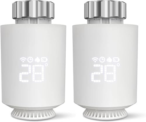 Thermostat de Radiateur Intelligent Wi-FI, Smart Thermostat Radiateur Connecté,Contrôle par Application, Pas Besoin de Passerelle, Compatible avec Alexa et Google Home, Programmable (2 PCS)
