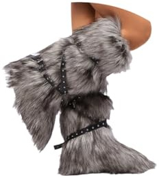 ORANDESIGNE Femme Bottine en Peluche Fourrure Hiver Bottes de Neige Plate Bottines Fourrées Y2K avec Boucle de Ceinture A Gris 38 EU