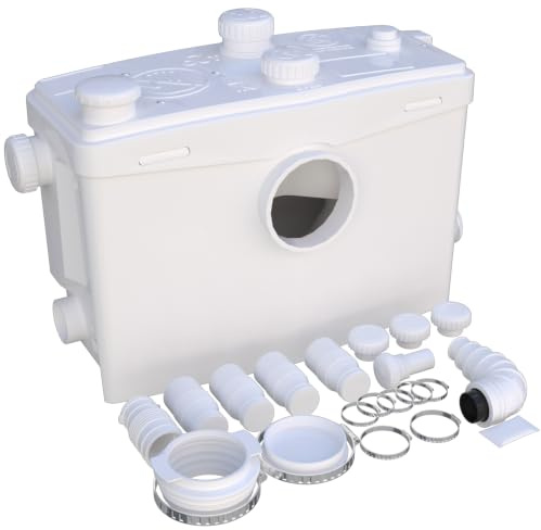 AidoFlo 800W Zerkleinerer, Selbstreinig., 4Ein/1Ausl, 230L/min, 11mHub | Leise, Diag.-Switch, Selbstreinig., 11m/110m – Keller, WC, Küche, Dusche, Wäscherei