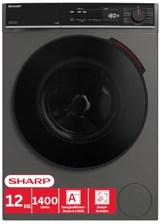 SHARP ES-WNFB214CAA-DE Waschmaschine (12 kg, EEK A-20%, 1400 U/min.), (WiFi, Inverter Motor, Dampf, AquaStop), Espresso Gray