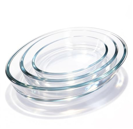Seahelms Set of 3 Glass Baking Dishes (0.7L+1.6L+2.4L) – Nesting Oven Roaster Set, Microwave & Dishwasher Safe, Easy-Clean Cookware for Meal Prep