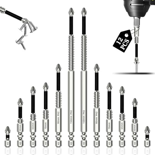 Punte Avvitatore Magnetiche in acciaio K5,High Magnetic Antiscivolo Trapano,25-150 mm Punte a Croce Antiscivolo per Trapano a Percussione Avvitatore a Batteria, Trapano a Mano