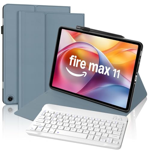 FOGARI Keyboard Case for Fire Max 11 2023 11'' tablet, Case for Fire Max 11(13th Generation), Detachable Bluetooth UK Version Keyboard, Blue | Detachable Bluetooth UK Version Keyboard with Smart Cover for Fire Max 11, Blue