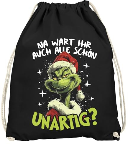 MoonWorks® Weihnachts Turnbeutel mit witzigem Spruch – Sportbeutel mit XMAS Motiv – für Advent Nikolaus lustige Geschenke Schwarz unisize