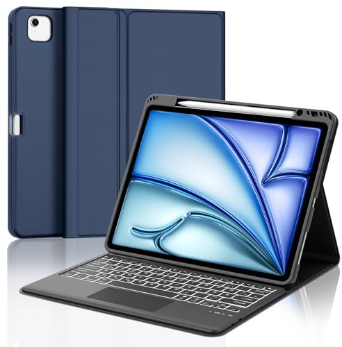 Occtingkind Für iPad Air 13 (M4/M3) Hülle mit Touchpad & Beleuchtung QWERTZ | Mit 7-Farben Beleuchtung & Touchpad - Premium für maximale Produktivität, Für iPad Air 13 Hülle mit Tastatur Dunkelblau