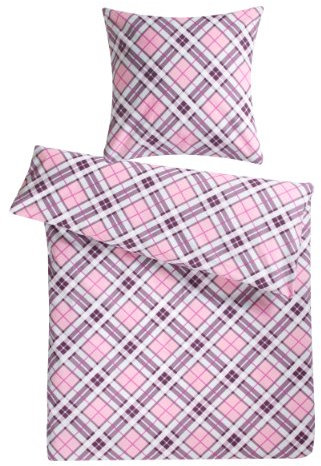 Carpe Sonno warme Biberbettwäsche 200x220 - Karierte Winter-Bettwäsche mit Reißverschluss aus 100% Baumwolle Flanell - Bettwäsche Set 200 x 220 mit Kopfkissen-Bezug - Rosa Karo