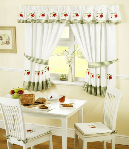 Fruits 2 Küchengardinen mit Bleistiftfalten und Raffhaltern, Polyester, rot/weiß, 117 x 122 x 0.1 cm