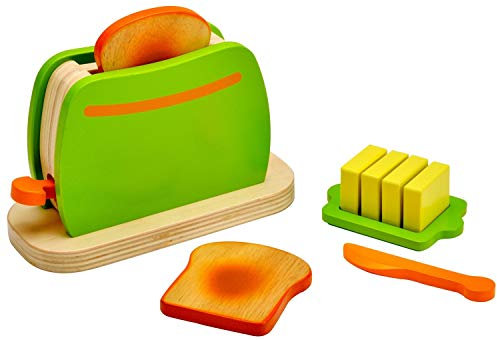 Idena 4100073 - Piccolo Cuoco tostapane Legno Set 9 Pezzi, Circa 16,5 x 7 x 11 cm