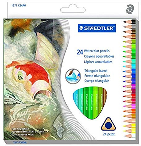 STAEDTLER Presharpened Watercolor Pencils, Ergonomic Art Set, Box of 12 Triangular Colored Pencils