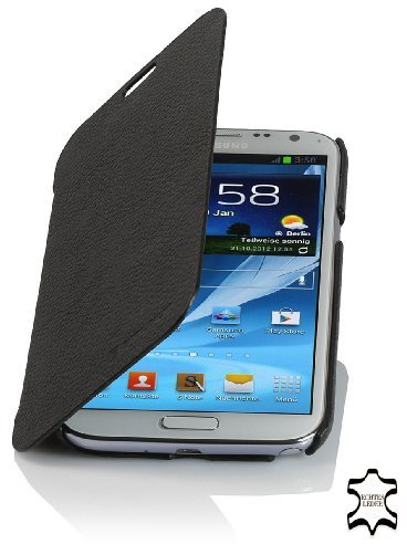 STILGUT Exklusive Ledertasche Book Type passend für Samsung Galaxy Note 2 N7100, schwarz