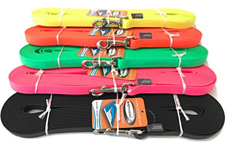 BioThane® Schleppleine/Pferde-Longe genäht, 10m/19mm, mit Handschlaufe, Neonorange