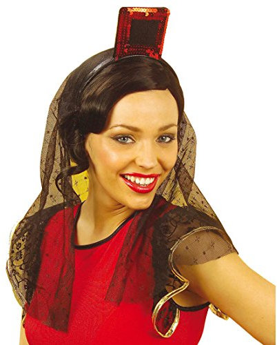 Amakando Spanische Kopfbedeckung Kopfschmuck mit Schleier Flamenco Tänzerin Hut Pailletten Minihut Spitze Haarschmuck Damenhut Spanierin Minihut