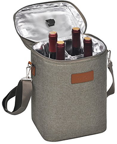 Kato Bolsa de vino con aislamiento 4 botellas de viaje acolchado para botellas de vino/enfriador de champán con asa y correa de hombro, gran regalo para amante del vino The size for most gris