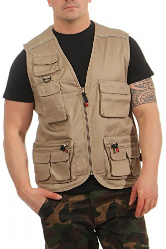 Mivaro Herren Safari-Weste - Outdoor Arbeitsweste mit vielen Taschen - leicht, atmungsaktiv für Angeln Alltag Fahrradfahren Wandern Handwerk - Sommerweste mit Reißverschluss - Sportweste Freizeit