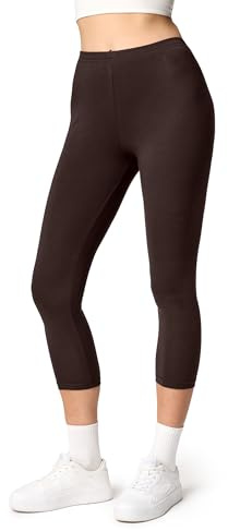 Ladeheid Leggings Damen 3/4 Baumwolle bequem und atmungsaktiv Capri Leggings Damen für Sommer LA40-132 (Braun, XL)