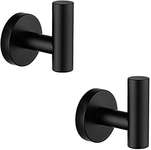 Nolimas - Gancio appendiabiti per asciugamani, in acciaio inox SUS304, colore nero opaco, per bagno, armadio, spugne, accappatoio, da parete, rotondo, resistente, 2 confezioni