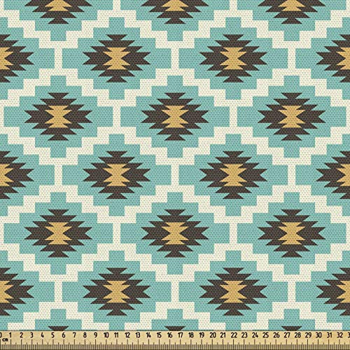ABAKUHAUS Mexikaner Gewebe als Meterware, Vintage und Geometrisch, Schön Gewebten Stoff für Polster und Wohnaccessoires, 1M (148x100cm), Hellblau Aprikose und Braun
