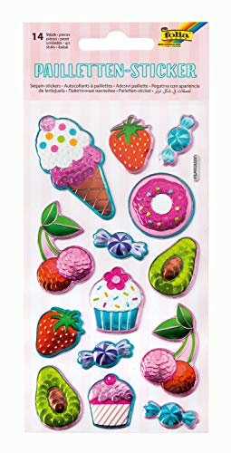 folia 19703 - Pailletten - Sticker III mit sommerlichen Motiven, metallisch schimmernde Kunststoffsticker, 14 Stück, ideal geeignet zum Verzieren von Grußkarten, Bastelarbeiten und Scrapbooking