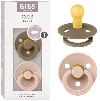BIBS Colour Schnuller 2er-Pack, BPA-frei, Kirschform Nippel. Naturkautschuk/Latex, Hergestellt in Dänemark. Größe 1 | 0+ Monate | 2-Pack, Dark Oak/Blush