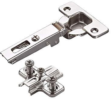 2 x Salice Topfband 110° Serie 200 Bohrbild T45 Eckanschlag inkl. Kreuz-Montageplatte Höhe 3 mm mit vormontierten Euroschrauben und Langlochverstellung Schrankscharnier von SO-TECH®