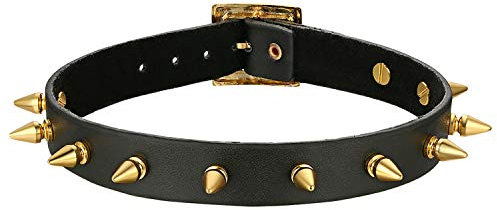 Cupimatch Leder Choker Kette Nieten Halsband Halskette Gothic Punk Spike Spitze verstellbare Lederhalsband Kragen Kette für Damen Herren, Schwarz Gold