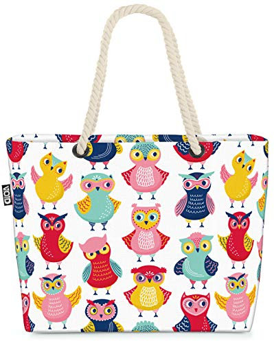VOID Eulen Party Strandtasche Shopper 58x38x16cm 23L XXL Einkaufstasche Tasche Reisetasche Beach Bag