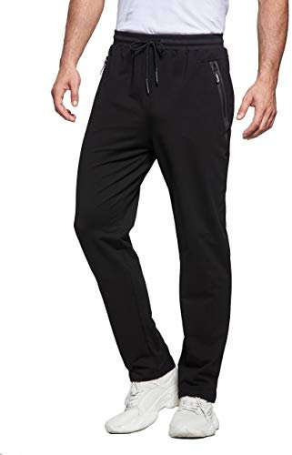 ZOXOZ Mens Tracksuit Bottoms Open Hem Trousers Mens Joggers Slim Fit Cotton Jogging Bottoms Elasticated Waist Zip Pockets Black S