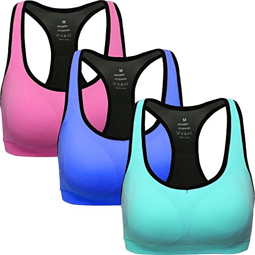 Angool - Reggiseno sportivo da donna, lingerie, reggiseno giornaliero senza ferretto, Blu + rosa + verde, XL