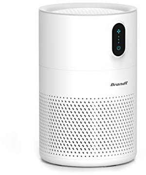 Brandt Purificateur d'air blanc pour maison - Élimine les mauvaises odeurs, bactéries et virus - Avec système de filtration à 3 couches - 4 niveaux de vitesse de ventilation - 16 W