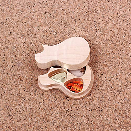 Alnicov Gitarrenholz Picks Box,Guitar Shaped Plektrum-Behälter mit 3 Stück Plektren für Guitarists,Music Lovers,Best Gift