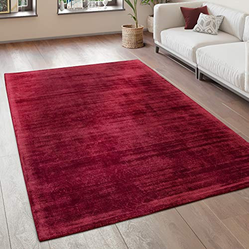 Paco Home Teppich Wohnzimmer Vintage Kurzflor Handgefertigt Hochwertig 100% Viskose, Grösse:160x230 cm, Farbe:Burgund