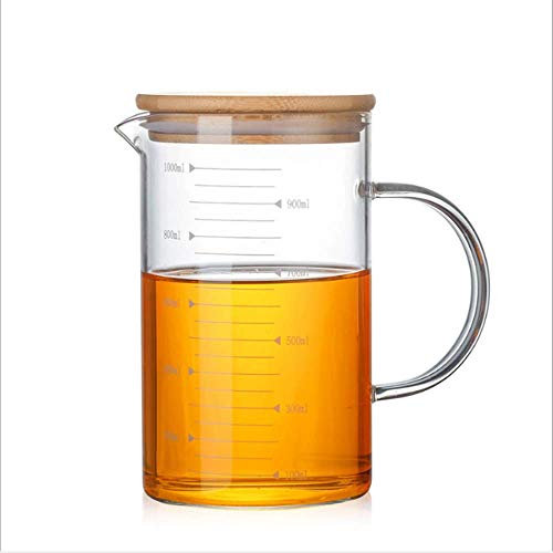 IBLUELOVER Tasse à Mesurer en Verre Borosilicate 500ml/1L Verres de Doseur Transparente Bécher de Gradué avec Couvercle Poignée Pichet Récipient Gobelet Chaleur Micro-Ondes Tasse à Thé Lait Café