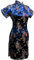Vintage Dragon et Phoenix Short Qipao Élégant Femmes Cheongsam Mandarin Col Sexy Mini Robe Chinoise Oversize, Bleu marine 1., M