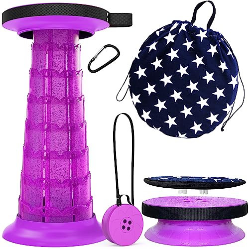 ALEVMOOM Tragbarer klapphocker mit Kissen,Campinghocker faltbar,hocker,werkstatthocker,teleskophocker Faltbarer für Erwachsene, Tragfähigkeit 550lb mit Tasche Karabiner (Lila)