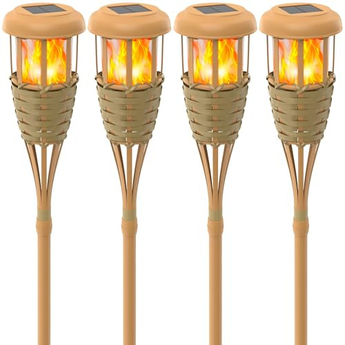 Evelynsun Solar Outdoor Lights, Solar Torch Lights Outdoor Flickering Flame, Outdoor Decorations for Patio Path Yard - 4 Pack