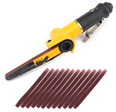 SI FANG Set di mini levigatrici pneumatiche da 10 x 330 mm, con 14 cinghie (grana 60, 80, 120), levigatrice a nastro per levigare legno, ferro, alluminio, metallo