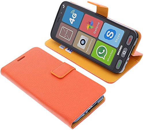 foto-kontor Custodia a Libro Compatibile con Brondi Amico Smartphone S Nero Cover di Colore Arancio