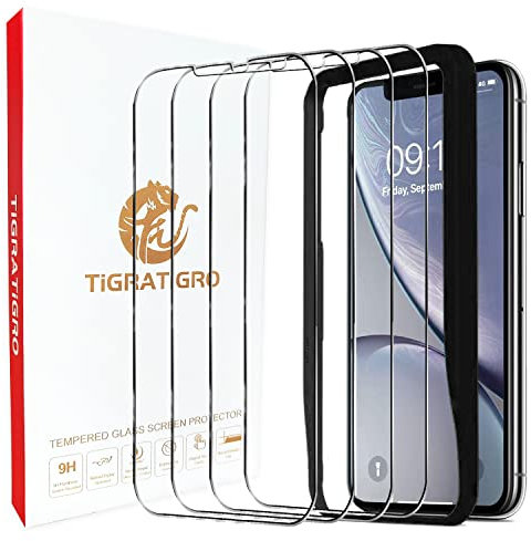 tigratigro 4 Pezzi Vetro Temperato per iPhone 11/ XR, Pellicola Prottetiva-HD 9H durezza-Protezione militare con supporto di installazione