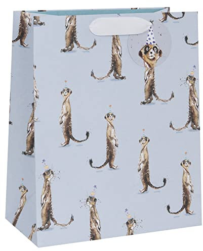 Glick Luxuriöse große Geschenktüte mit Erdmännchen-Design, geeignet für Geburtstage, Dankeschön und andere Anlässe, 260 x 315 x 135 mm, Hellblau und Braun