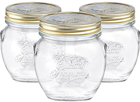 Bormioli Rocco Quattro Stagioni Glass Storage Jars - Traditional Kitchen Food Canister with Screw Top Lid - 500ml - Pack of 3