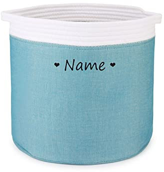 TONYFY Zusammenfaltbar Aufbewahrungsbox Korb mit Personalisiertem Namen, Rechteckige Aufbewahrungsbox für Hundespielzeug, Hundemäntel, Hundebekleidung und Katzen Hunde Zubehör (Herz, Weiß, Blau)