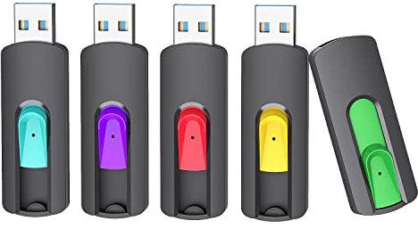 Aiibe Chiavetta USB 3.0 da 64 GB, confezione da 5 unità USB da 64 GB, ad alta velocità, aggiornate da 110 MB/s, chiavetta USB 3.0 (ciano, verde, viola, rosso, giallo)