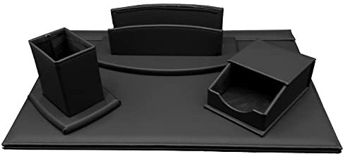 oggettando Schreibtisch-Set aus Kunstleder mit Zubehör bestehend aus Schreibtisch, Briefkasten, Stifthalter, Kartenhalter (schwarz)