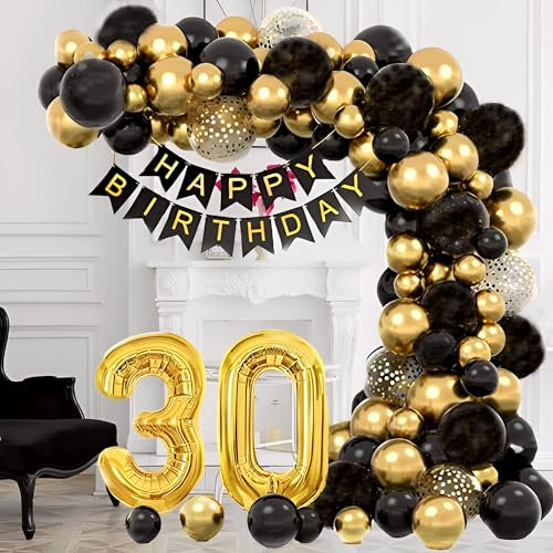 Ballonbogen mit Pumpe, Luftballons guirlande schwarz und gold für Geburtstagsdekoration, dekoratives Ballonbogen-Set (30 Jahren)