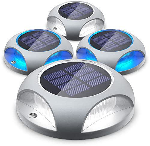 Siedinlar Solar Bodenleuchten Solarlampen für Außen Solarlampen Gartenleuchten LED Licht Wasserdichte für Rasen Einfahrt Gehweg Terrasse Garten 4 Stück (Kühl Weiß/Blau)